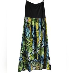 Tropic Leaf Print High Low Hem Tube Top Dress